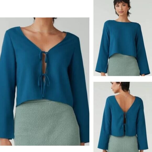 VETTA Convertible Azure Tie Crop Top Size XS Teal Blue - Picture 1 of 7